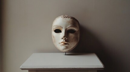 Antique venetian mask on display against neutral background
