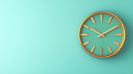 Simple Vintage Style Wall Clock on Bright Mint Green Background
