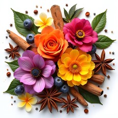 Fototapeta premium Sweet and Spicy Bouquet: Fruity Flowers with Warm Resinous Undertones