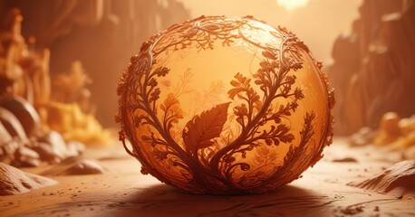 Ethereal orange hue with intricate patterns and organic shapes, soft focus, ethereal, patterns, shapes, bokeh