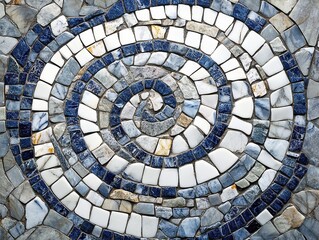 Fototapeta premium A mosaic of white and blue stones in an intricate pattern