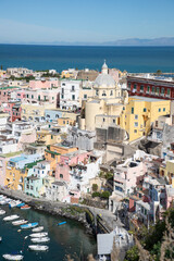 beautiful Procida island with colorful houses in sunny summer day, Italy