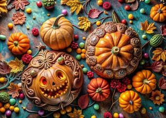 Drone View: Watercolor Halloween Pumpkin Carving - Vintage Luxury Candy Decor