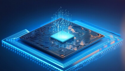 Consumer future and technology concepts: Quantum computing concept, glowing circuits and particles.