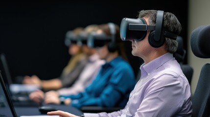 Business team using virtual reality headsets in office training