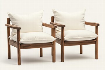 Cozy Wooden Armchairs with Soft White Cushions for Relaxation