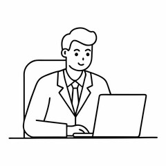 A business man working on a computer vector icon with white background