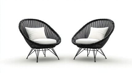 Elegant Black Rattan Chairs with Soft Cushions for Modern Interiors