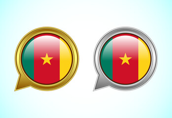 Cameroon flag speech bubble. Speaking flag icon in gold and silver color