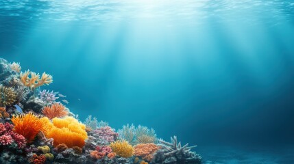 Obraz premium A vibrant underwater scene featuring colorful coral reefs and marine life, Ideal for use in environmental campaigns, educational materials, or promotional content focusing on marine conservation,