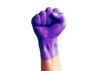 Purple fist symbolizing women's power and struggle on transparent background