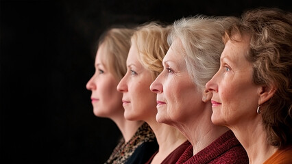 Four women aging gracefully looking in the same direction celebrating international women's day