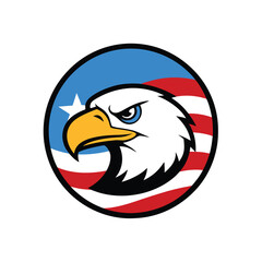 Obraz premium Eagle Head Logo in Circle with American Flag - Vector Art Illustration