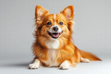 Playful Chihuahua Dog with Fluffy Coat Smiling in Studio Setting