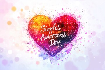 Singles awareness day heart with colorful sparkles and bokeh background