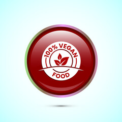 Vegan food icon design illustration. Bio, Ecology, Organic logos and label. Vegan food diet icon. Red Color Round Button Design