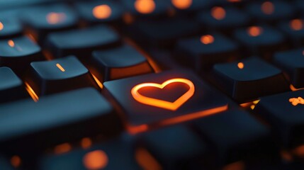 Glowing heart key on a backlit keyboard