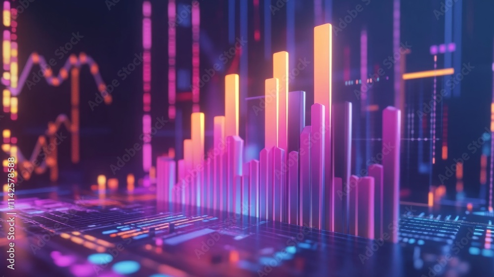 Poster vibrant data visualization with colorful bar graphs and analytics