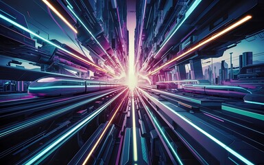 Neon glowing techno lines hi tech futuristic abstract background template with lines vector illustration