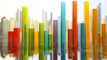 Obraz premium Colorful Data Visualization with Tall Bars Against Urban Background