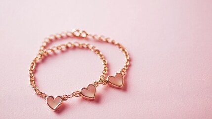 Obraz premium Elegant gold heart charm bracelets on soft pink background