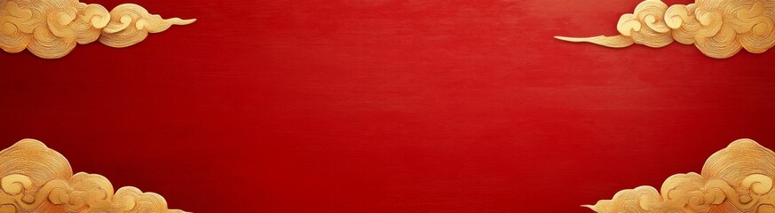 Fototapeta premium Red Festive Background with Golden Clouds 