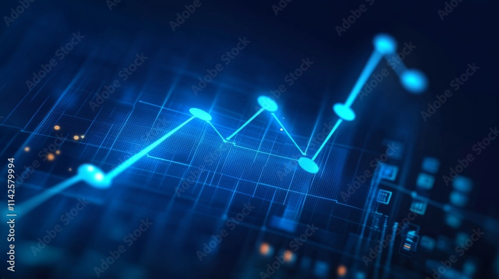 Fototapete Blue Abstract Data Visualization with Rising Graph and Digital Elements