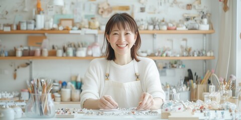 工房でアクセサリーを作るハンドメイド作家