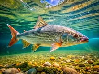 Naklejka premium European Whitefish: Stunning Images of Coregonus Lavaretus, Freshwater Fish, Lake Fish, Whitefish Recipe, Fishing, Cooked Whitefish, Raw Whitefish, Fish Species, Aquatic Life