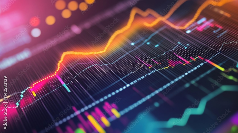 Poster Colorful Digital Data Graphs and Charts on Modern Background