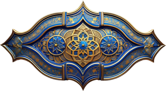 Elegant Blue Gold Islamic Arabesque Design Panel