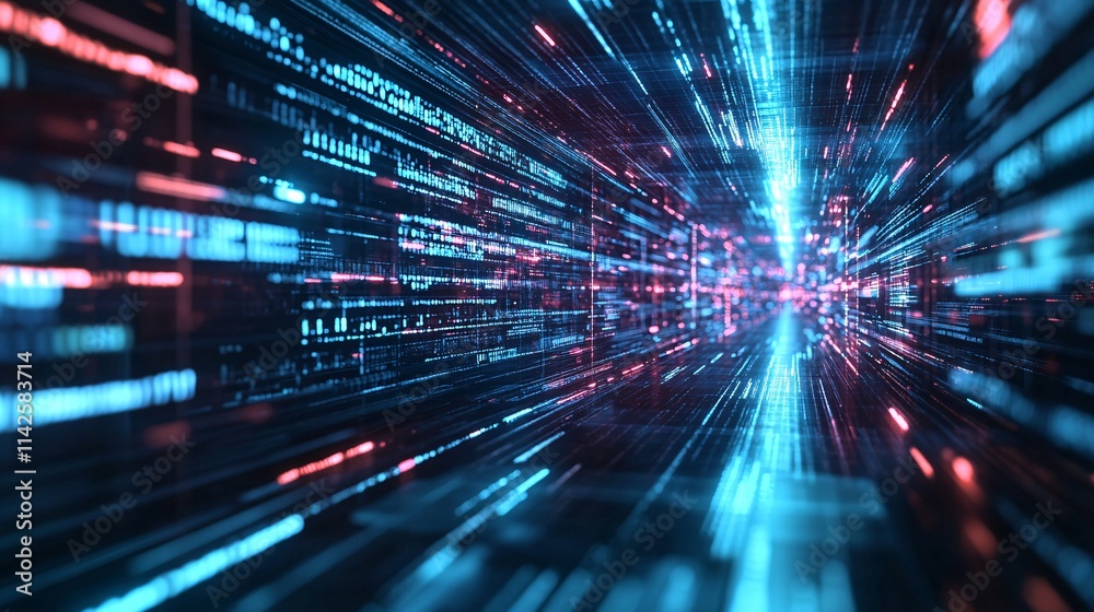 Aufkleber Digital information flows through cyberspace creating a technological tunnel