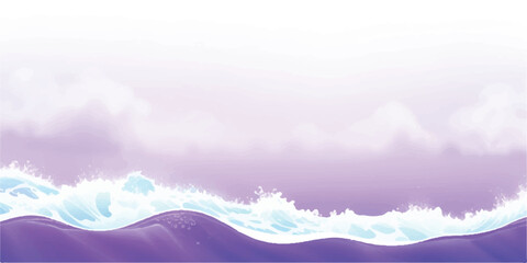Soothing Water Waves in Purple & White: A calm and abstract watercolor ocean wave design featuring gentle purple and white tones, ideal for a soft, tranquil background for any project.