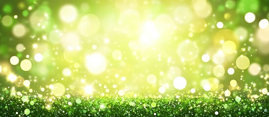 Obraz premium Sparkling green glitter background with bokeh lights.