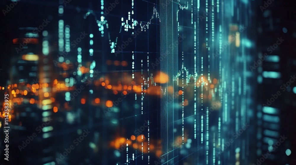 Poster abstract data visualization with graph lines and neon lights