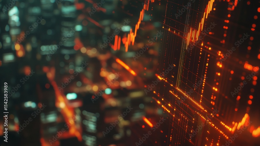 Aufkleber Abstract Visualization of Financial Data Trends in Urban Environment
