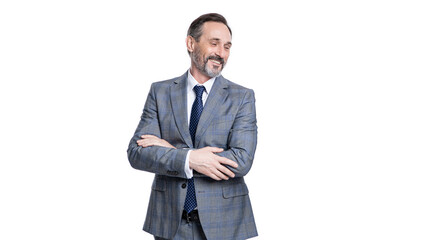 Businessman boss crossed hands. Leadership concept. Business leader man in suit. Business success and leadership. Successful businessman leader in office. Ambition and confidence. Direct supervision