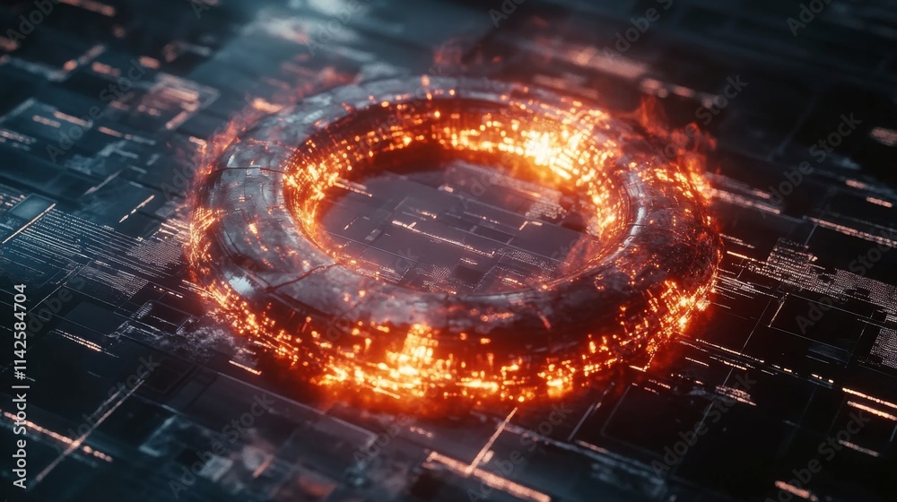 Poster futuristic glowing ring with abstract digital background design