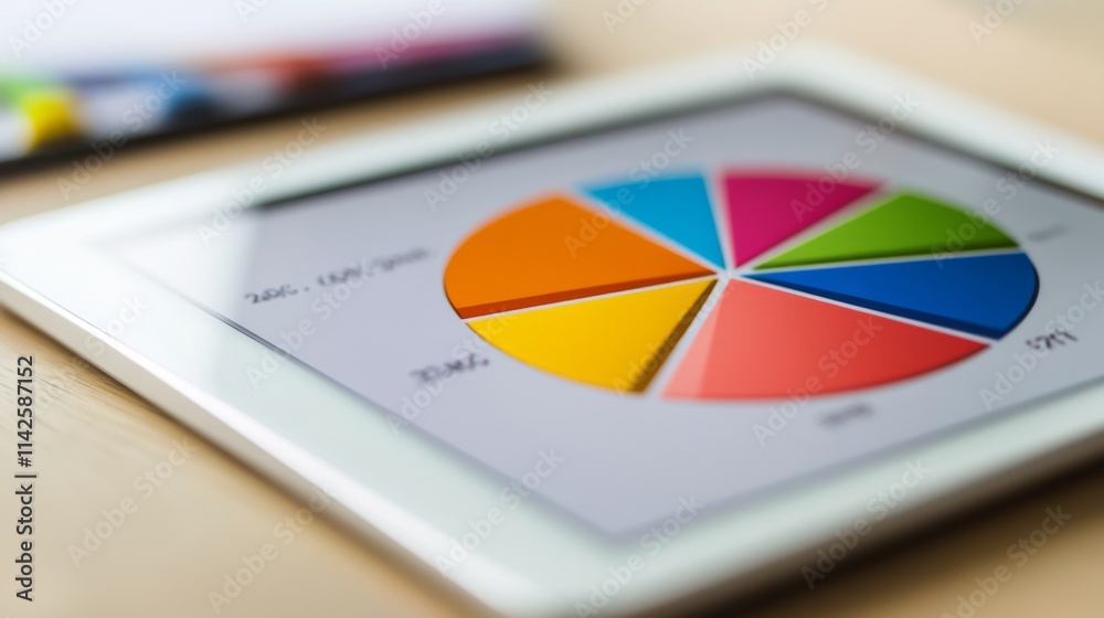 Aufkleber colorful pie chart on tablet device in modern office setting