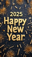 Elegant Minimalist Gold and Black New Year Poster