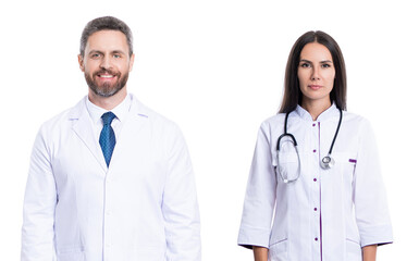 nurse and doctor with stethoscope in medical clinic. professional therapist in hospital with intern. Medicine concept. stethoscope check up. Doctor cardiologist in white coat with stethoscope