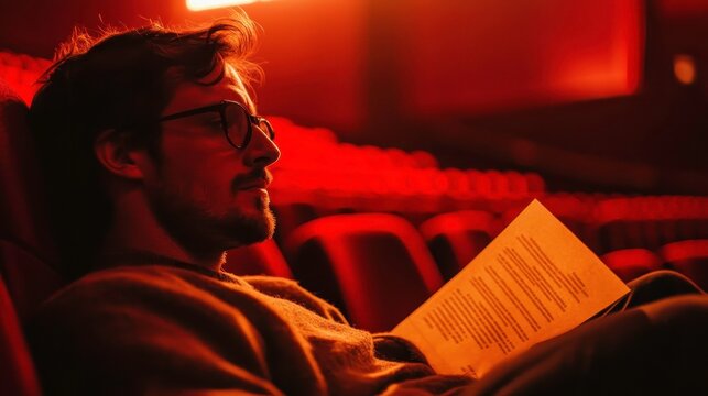 Thoughtful Man in a Movie Theater Setting