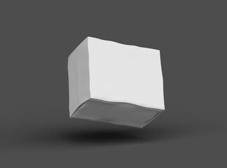 Rendered image of a small white rectangular dented box on a dark background