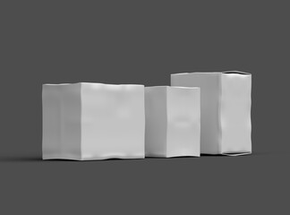 Rendered image of a small white rectangular dented box on a dark background