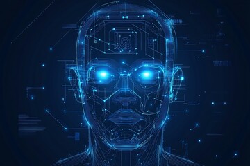Futuristic Male Head Design with Glowing Blue Lines