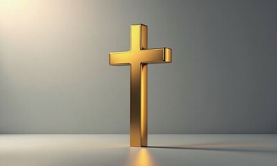 Naklejka premium Golden cross studio background 3D rendering minimalist religious