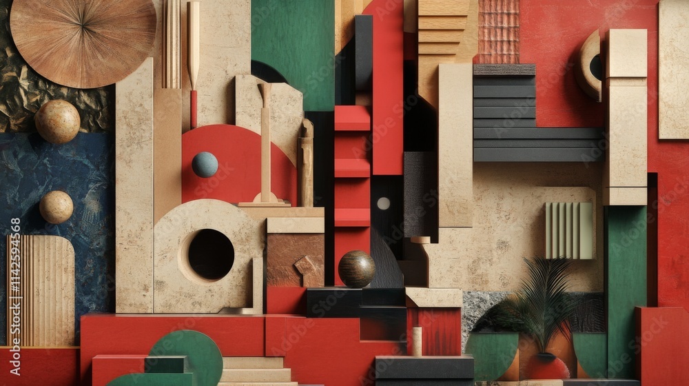Poster vibrant abstract composition with geometric shapes and textures