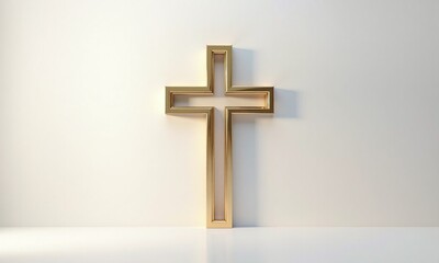 Naklejka premium Golden cross studio background 3D rendering minimalist religious