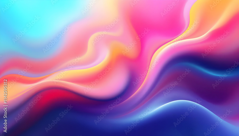 Fototapete Abstract wave lines pattern dynamic colorful light flowing isolated on black background design element in the concept of music. Iridescent wavy liquid blob in a bold holographic style background
