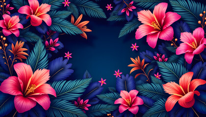 Naklejka premium Tropical Floral Swirls with Neon Highlights